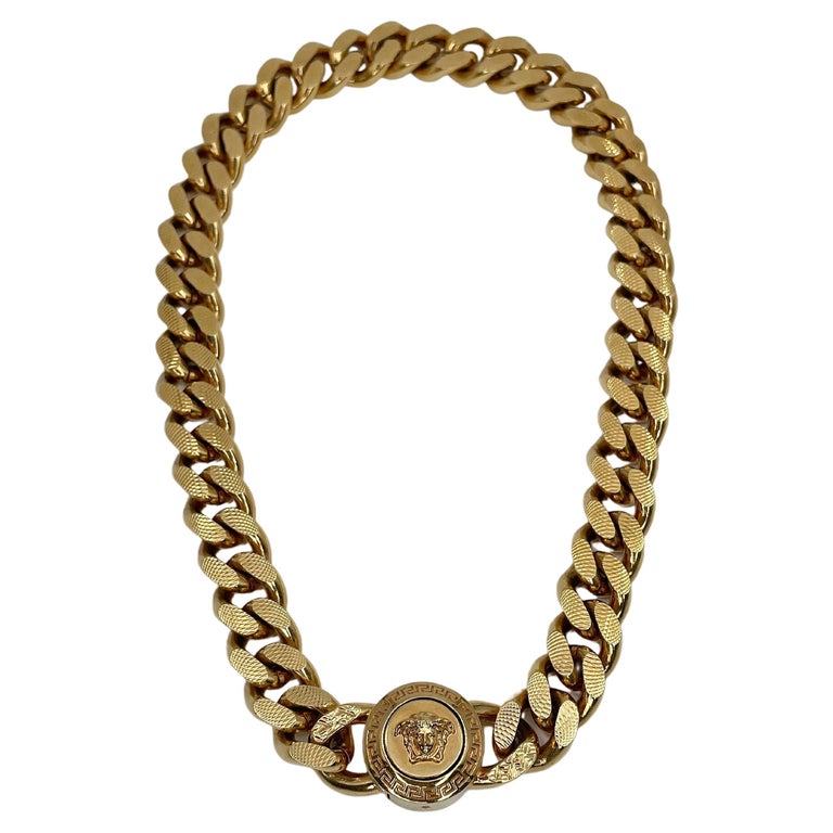 Versace Modern Gold Tone Medusa Chain Choker Necklace For Sale at 1stDibs