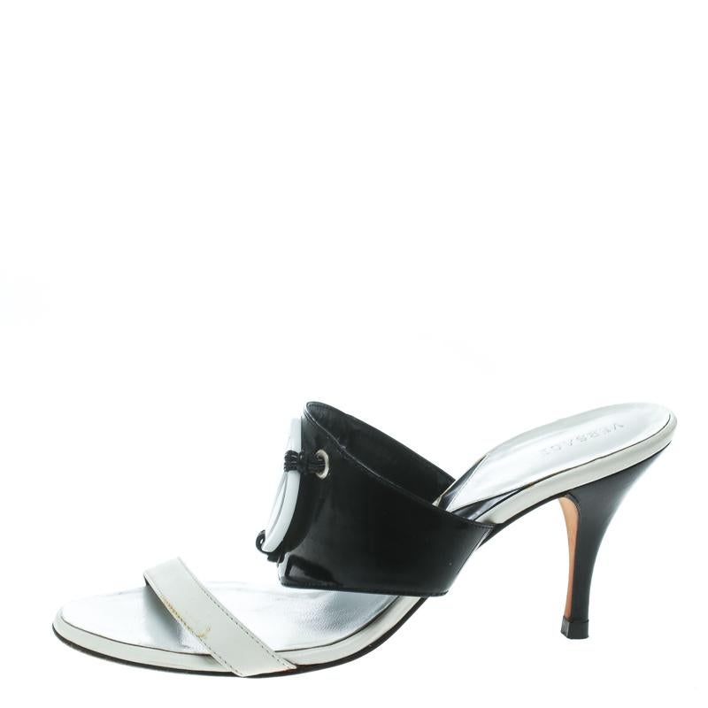 Versace Monochrome Leather Plaque Sandals Size 36 1
