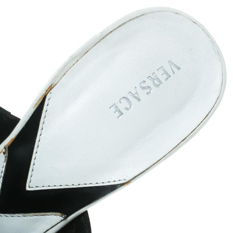 Versace Monochrome Leather Plaque Sandals Size 36 2