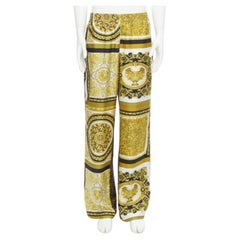 VERSACE Mosaic Barocco 2021 silk gold baroque leopard relaxed pants IT46 S