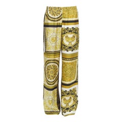 VERSACE Mosaic Barocco 2021 silk gold baroque leopard relaxed pants IT50 L