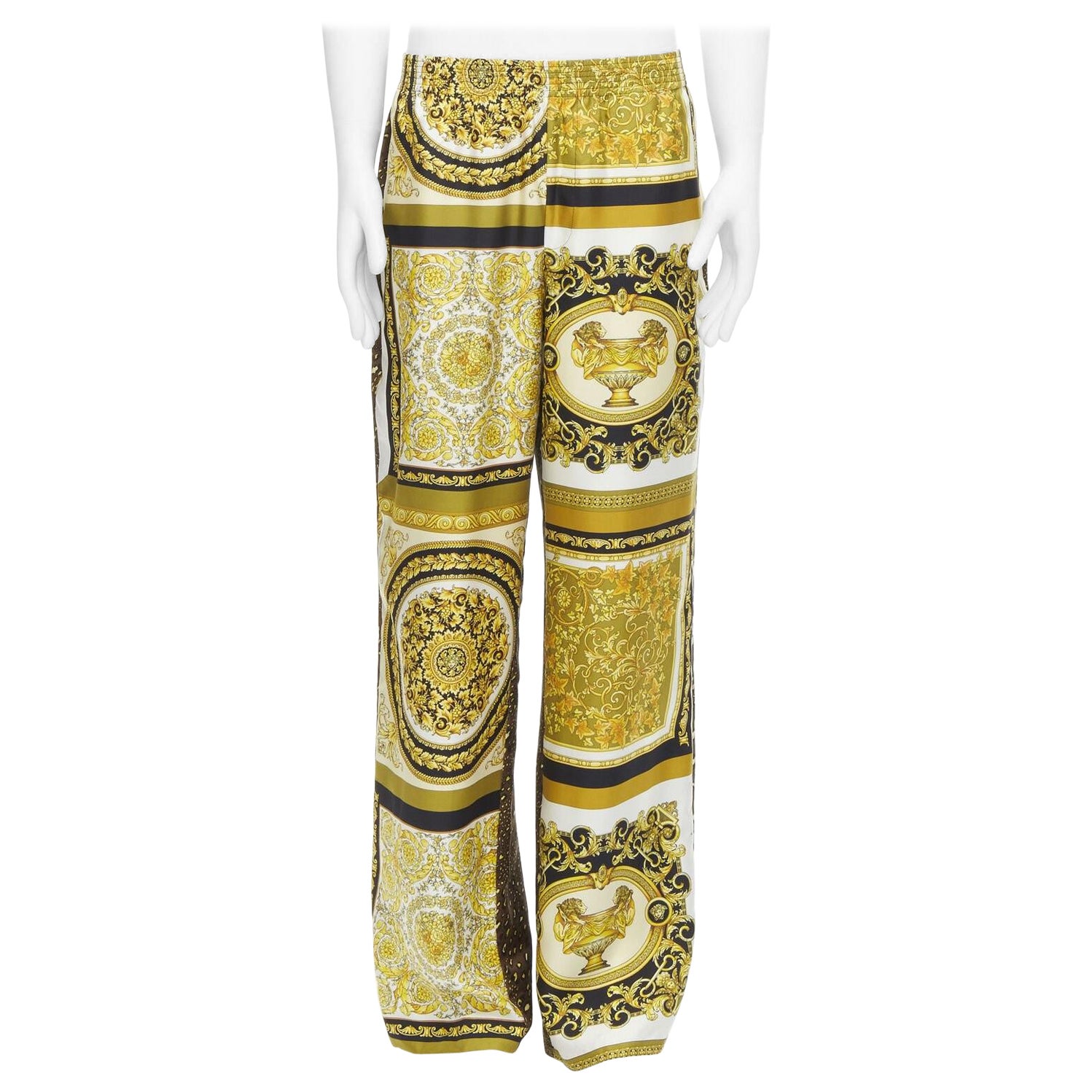 VERSACE Mosaic Barocco 2021 silk gold baroque leopard relaxed pants IT50 L