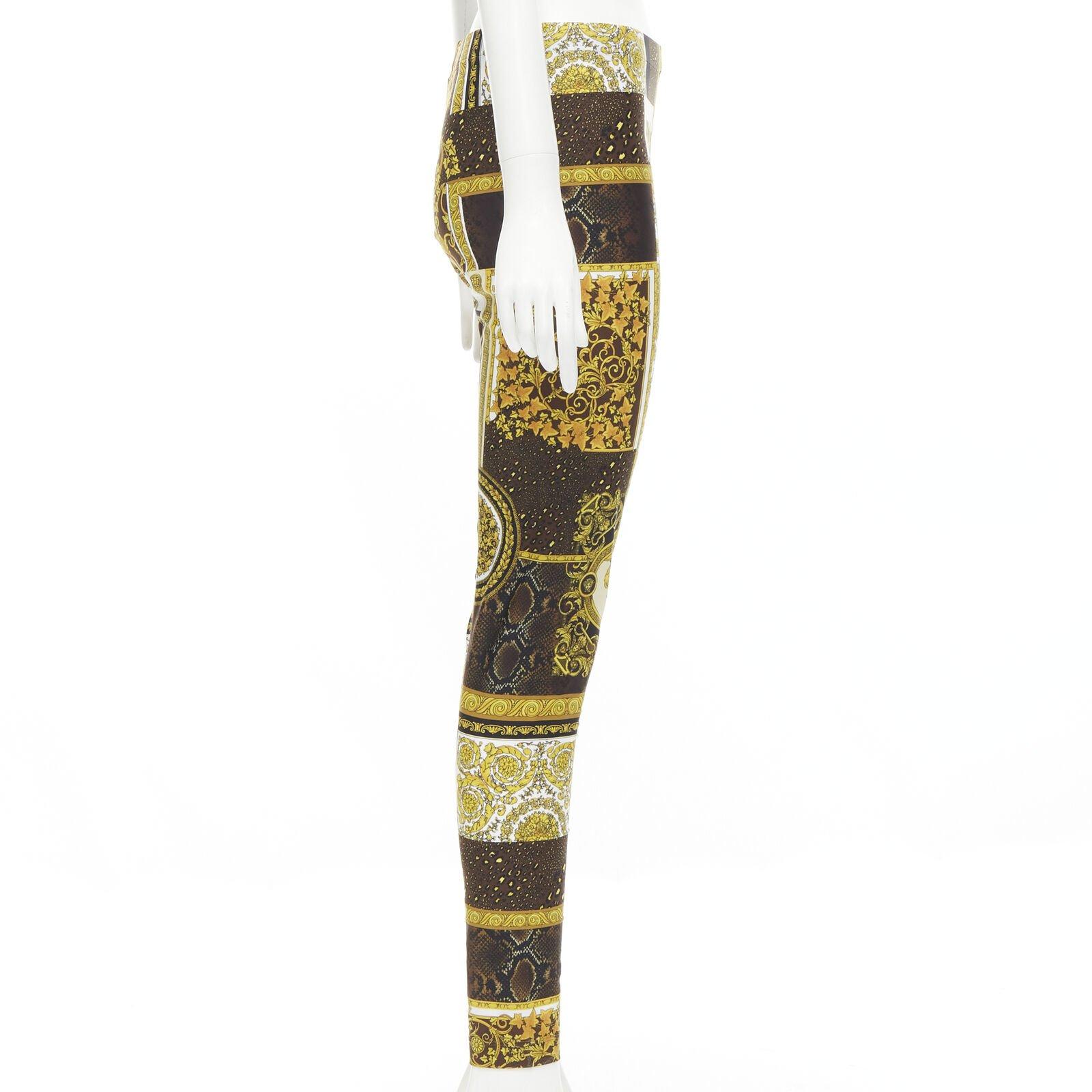 VERSACE Mosaic Barocco black gold brown print stretchy leggings IT40 S In New Condition For Sale In Hong Kong, NT