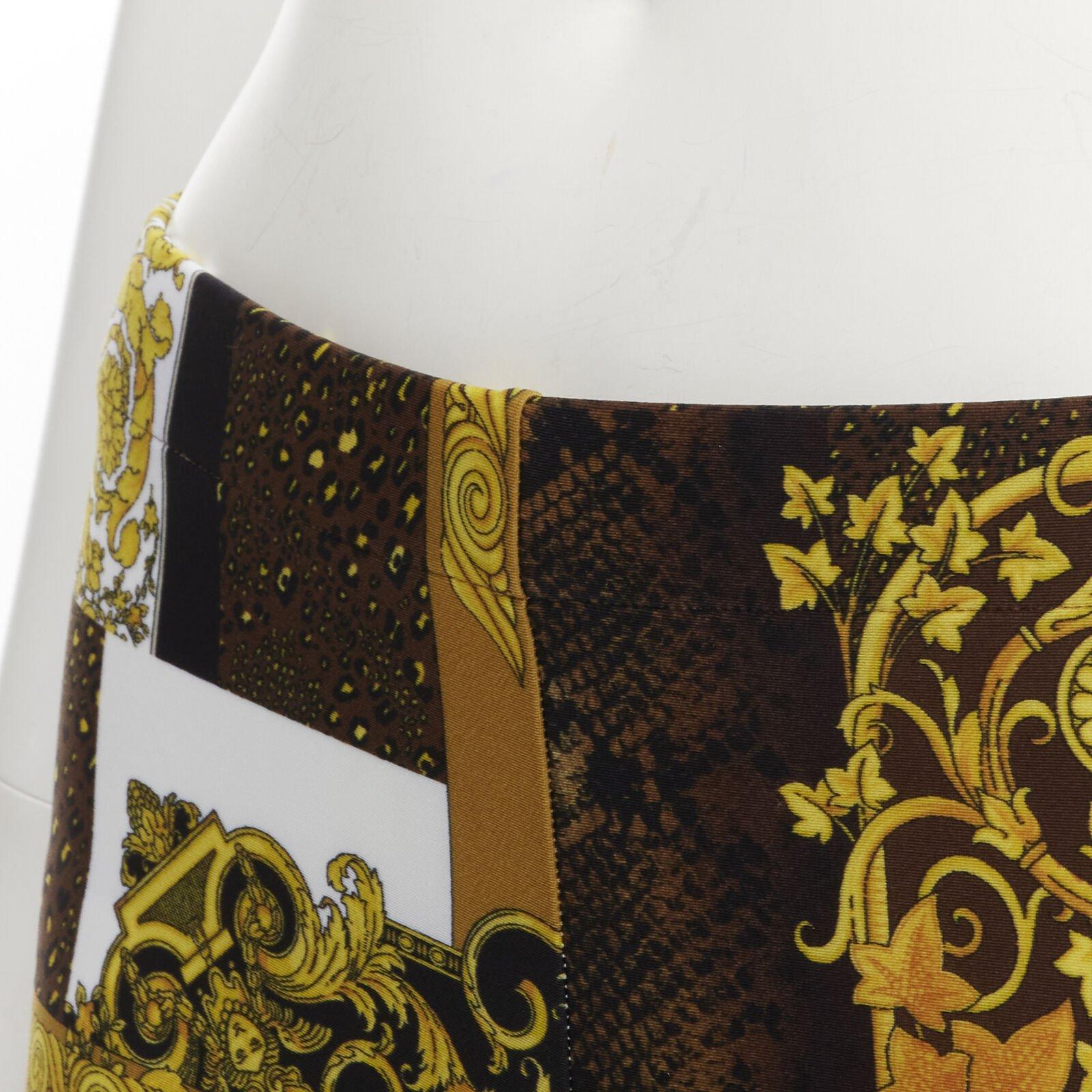 VERSACE Mosaic Barocco black gold brown print stretchy leggings IT40 S For Sale 2