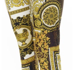 VERSACE Mosaic Barocco black gold brown scaled stretchy leggings IT42 M