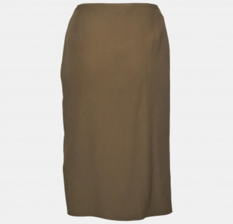 Brown Versace Moss Green Crepe Draped Knee-Length Skirt M For Sale