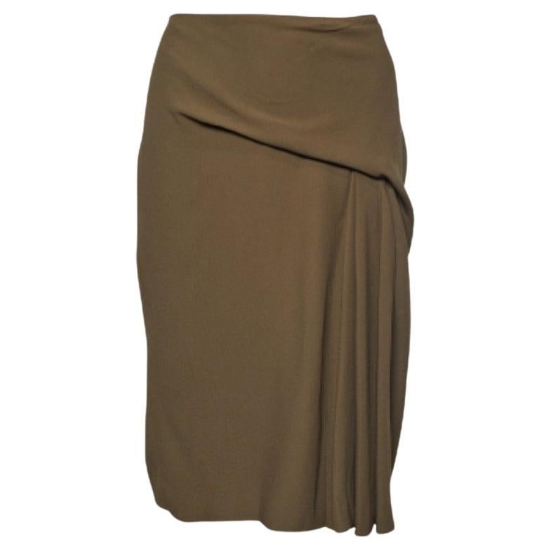 Versace Moss Green Crepe Draped Knee-Length Skirt M For Sale