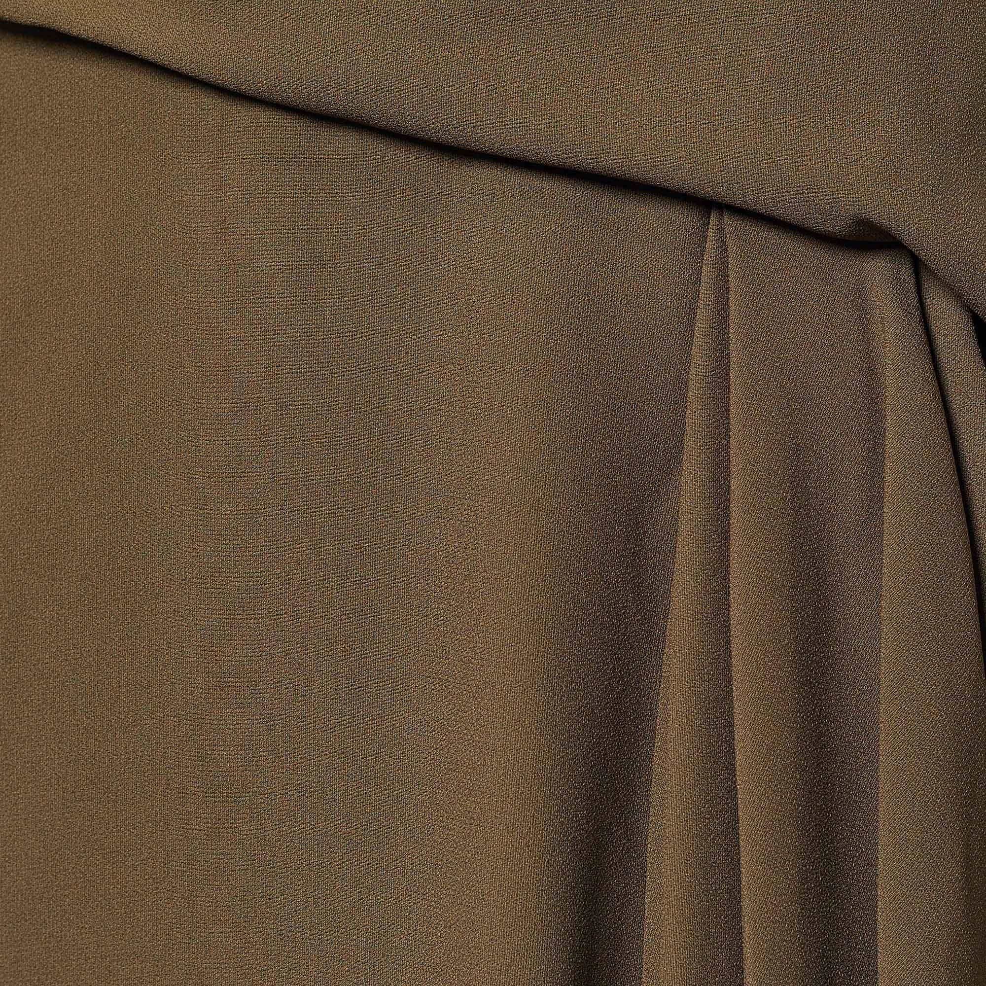 Brown Versace Moss Green Crepe Draped Knee-Length Skirt S