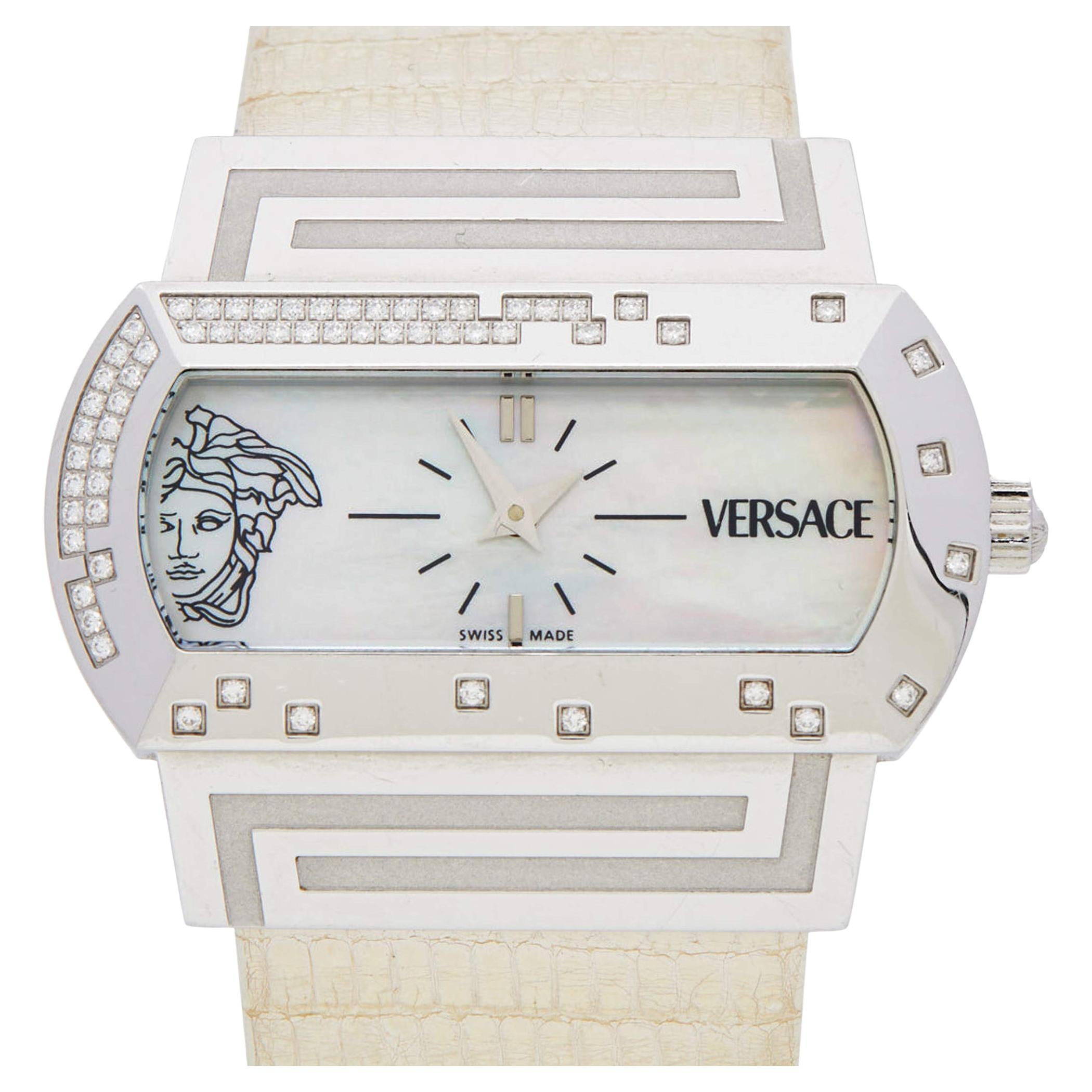 Versace Mother of Pearl Diamond Stainless Steel Lizard PSQ99 Women's Wristwatch 