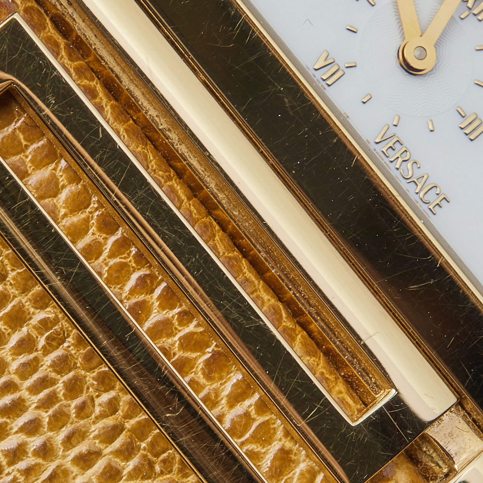 Versace Perlmutt vergoldetes Edelstahl Leder Beauville VSQ90  (Ungeschliffen) im Angebot