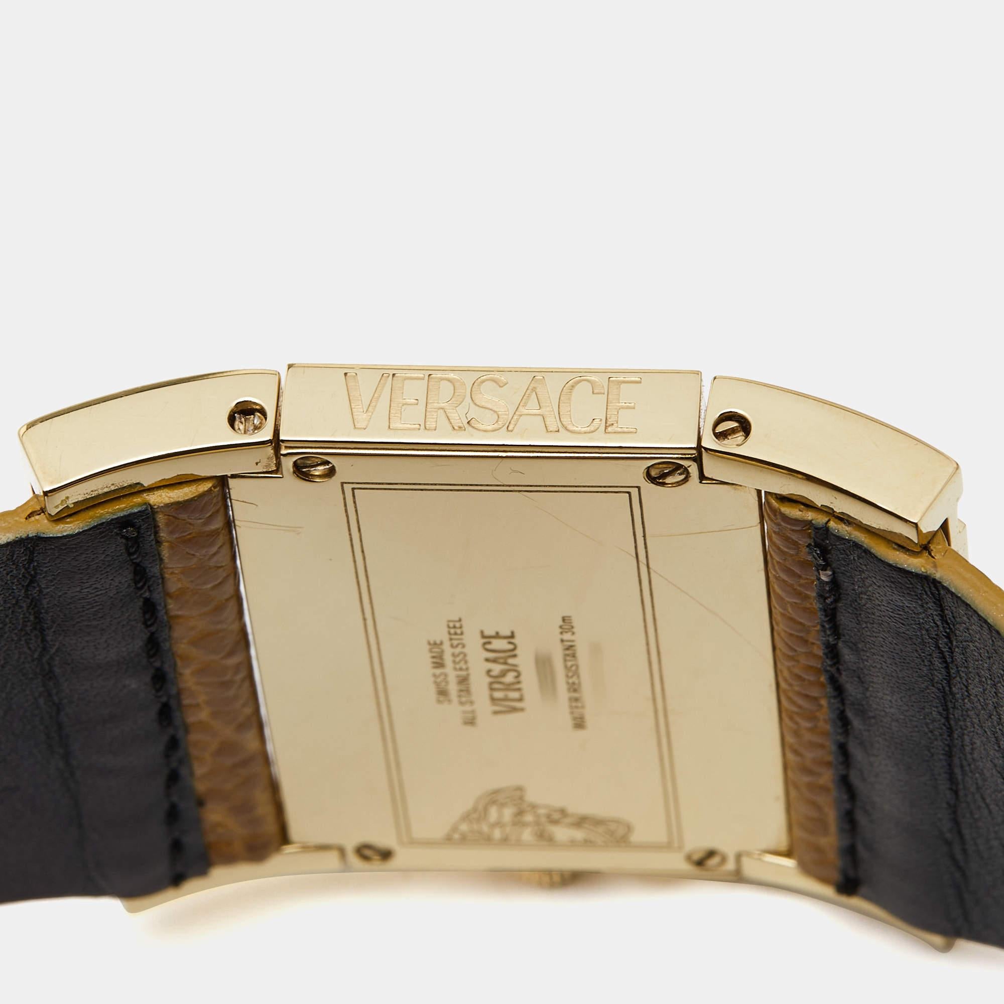 Versace Perlmutt vergoldetes Edelstahl Leder Beauville VSQ90  Damen im Angebot