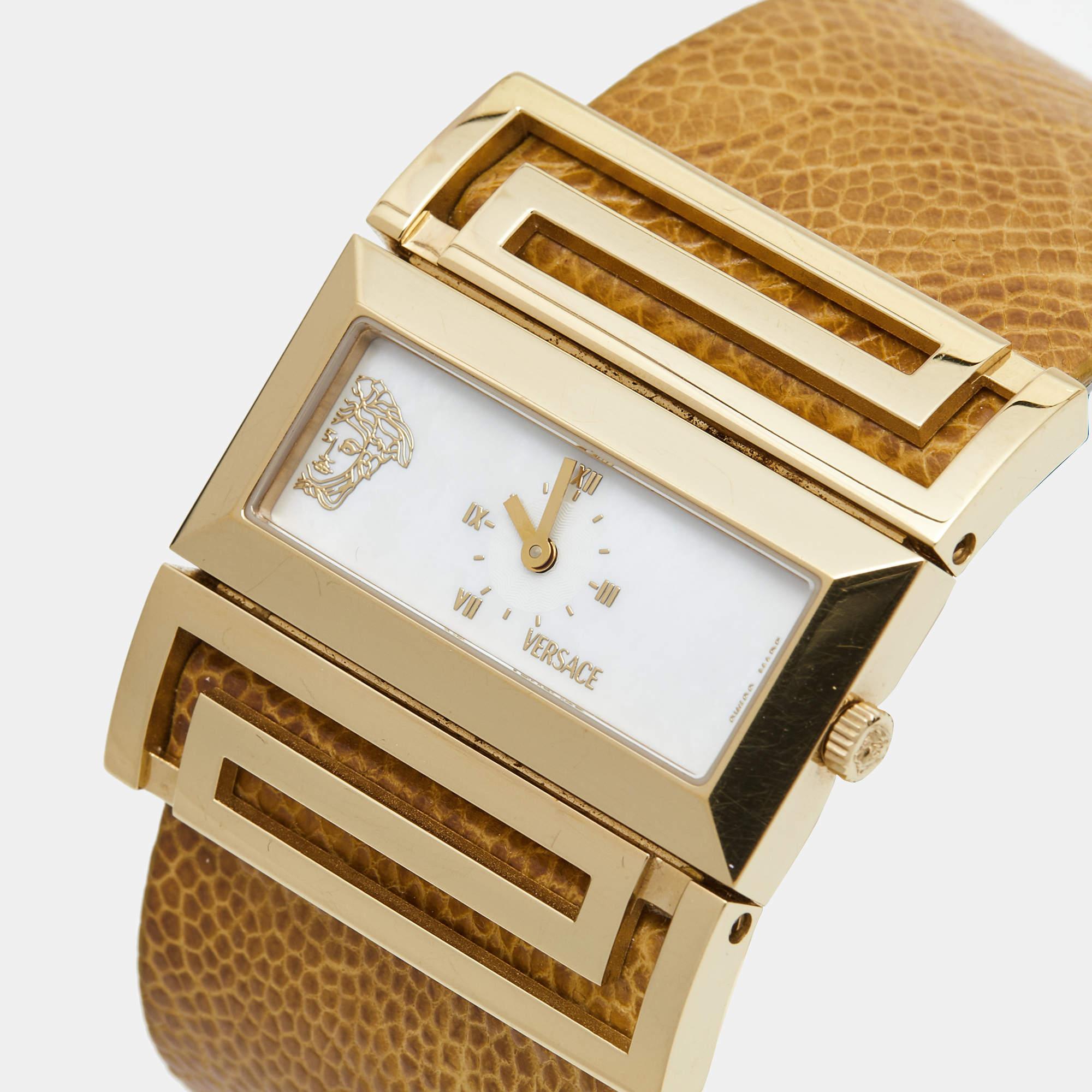 Versace Mother of Pearl Gold Plated Stainless Steel Leather Beauville VSQ90  For Sale 2