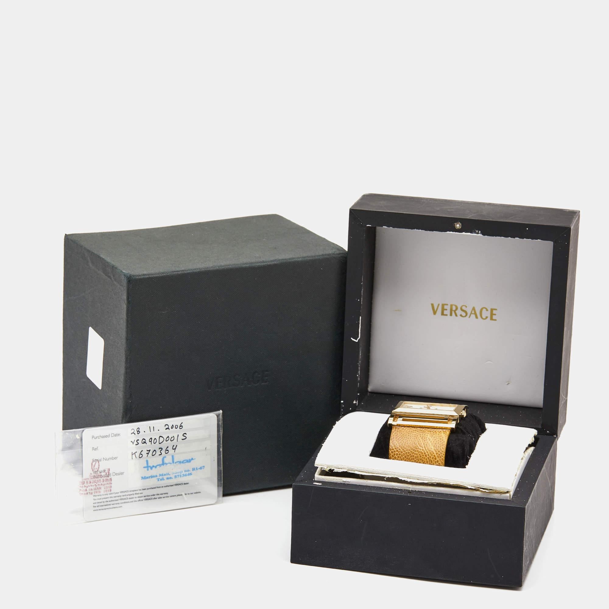 Versace Beauville VSQ90 cuir en acier inoxydable plaqué or et nacre  en vente 3