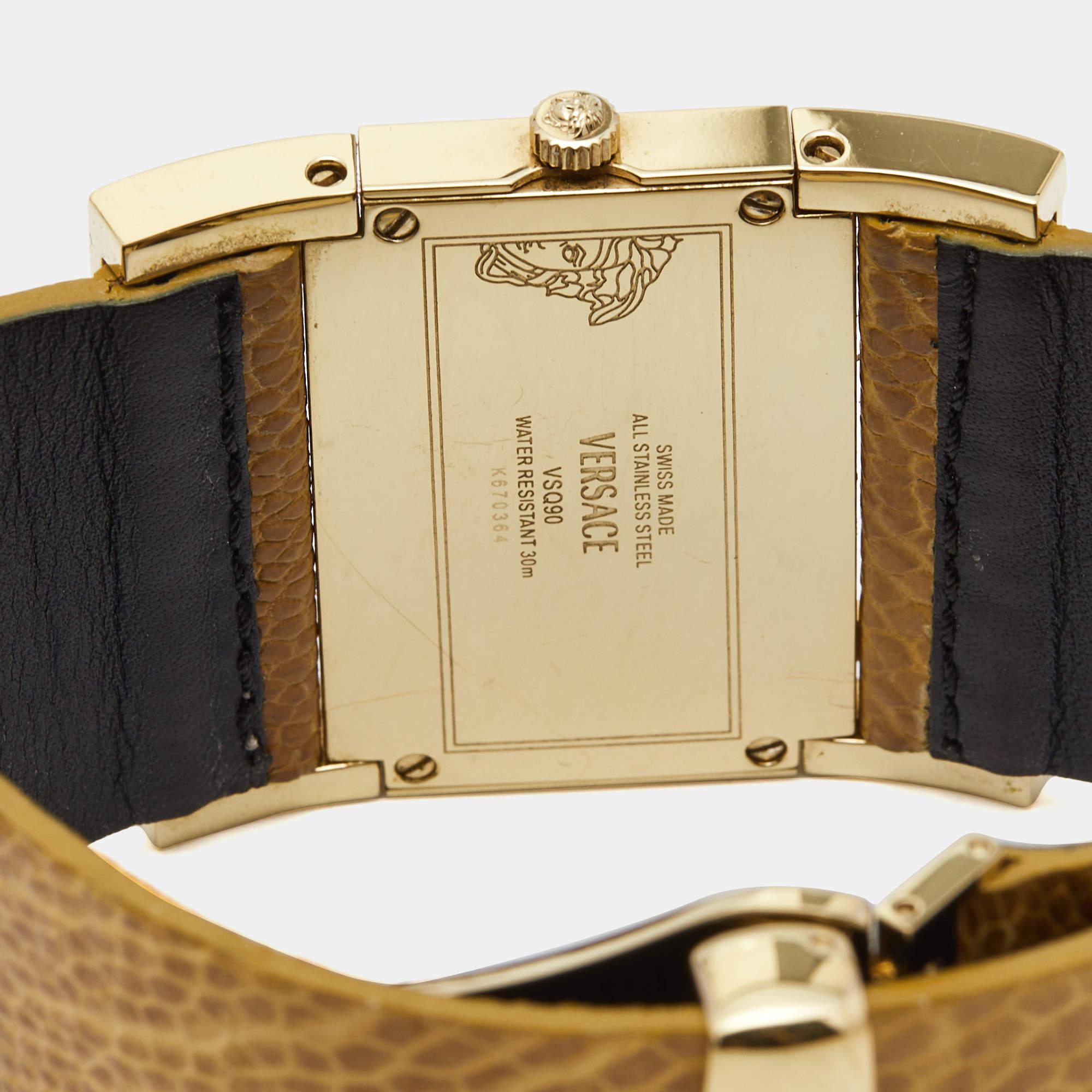 Versace Perlmutt vergoldetes Edelstahl Leder Beauville VSQ90  im Angebot 4