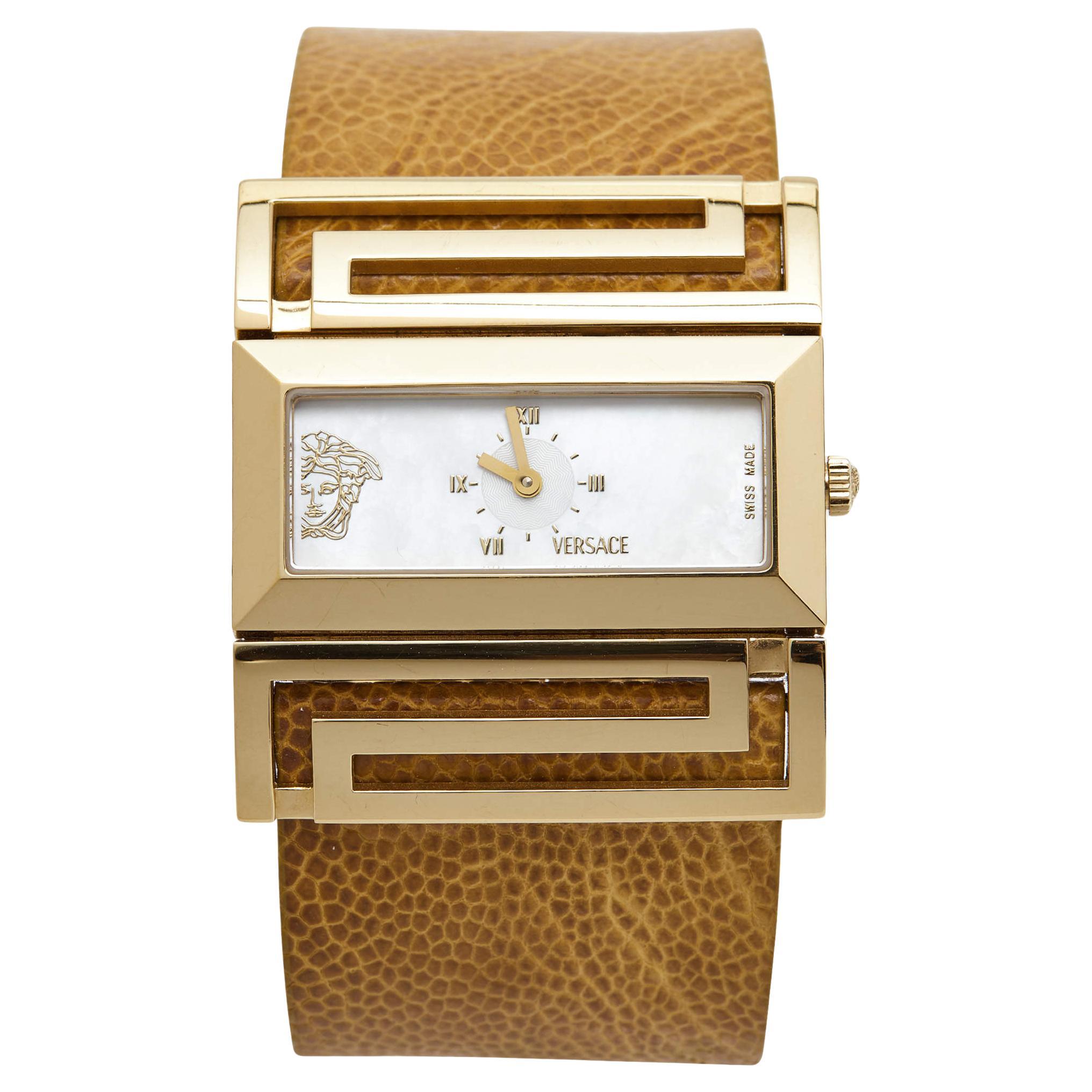Versace Mother of Pearl Gold Plated Stainless Steel Leather Beauville VSQ90 