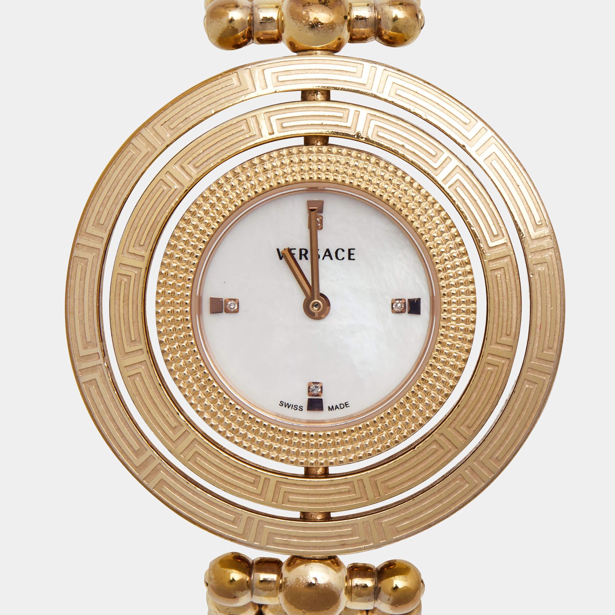 Versace Mother of Pearl Rose Gold Plated Stainless Steel Eon 80Q Women's In Fair Condition In Dubai, Al Qouz 2