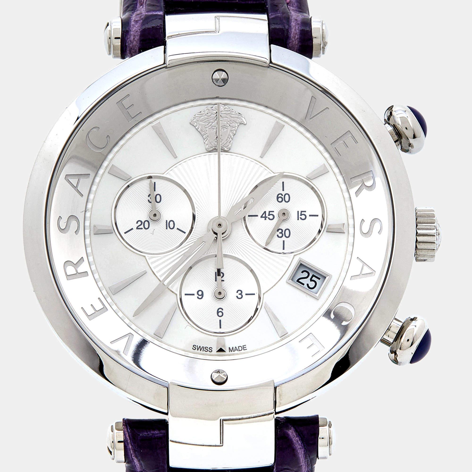 Versace Mother of Pearl Stainless Steel Leather Revive Chrono VAJ Women's Wristw 4