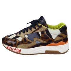 Versace Multicolor Animal Print Fur And Leather Sneakers Size EU 37.5