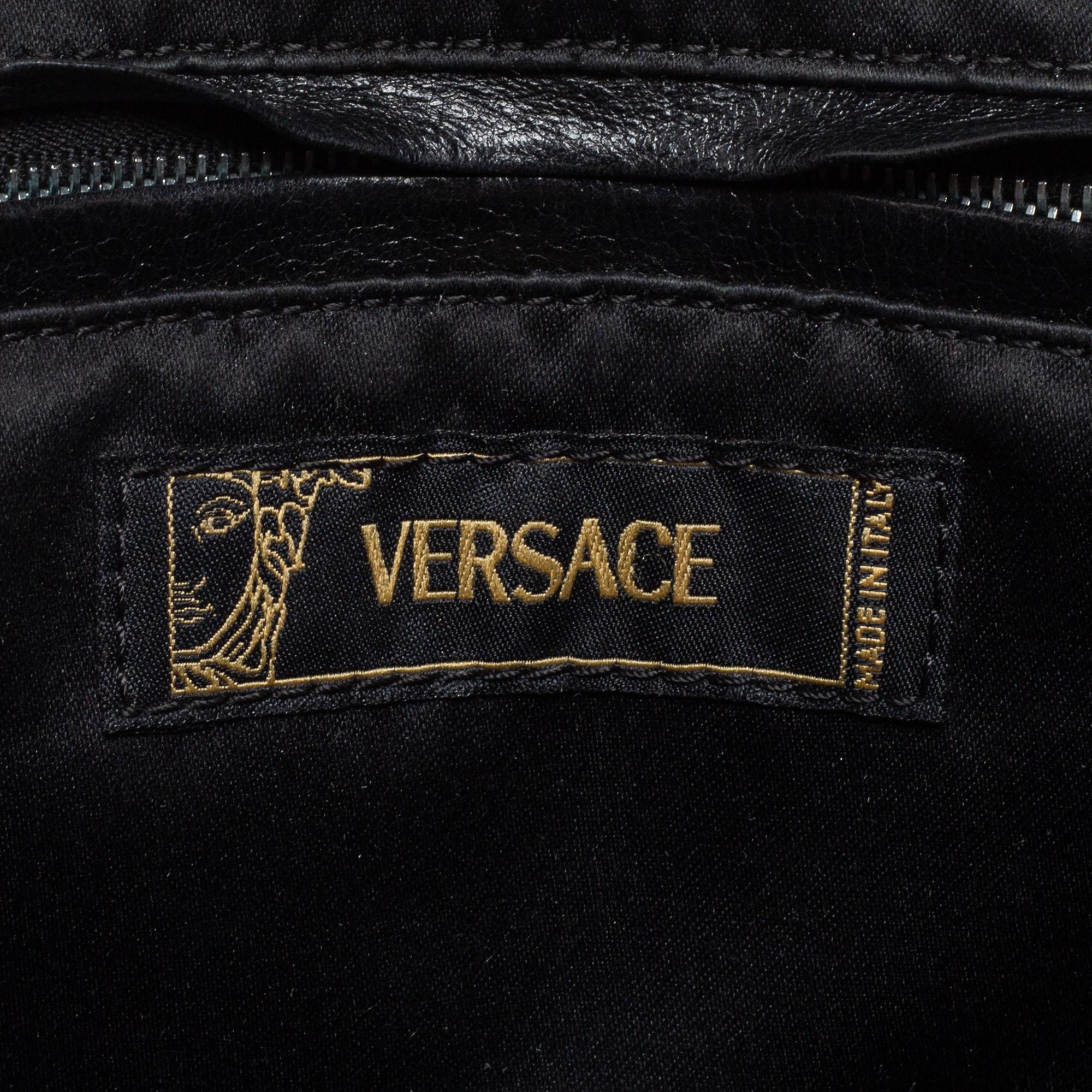 Women's Versace Multicolor Archival Print Canvas and Leather Chaos Couture Studded Bosto