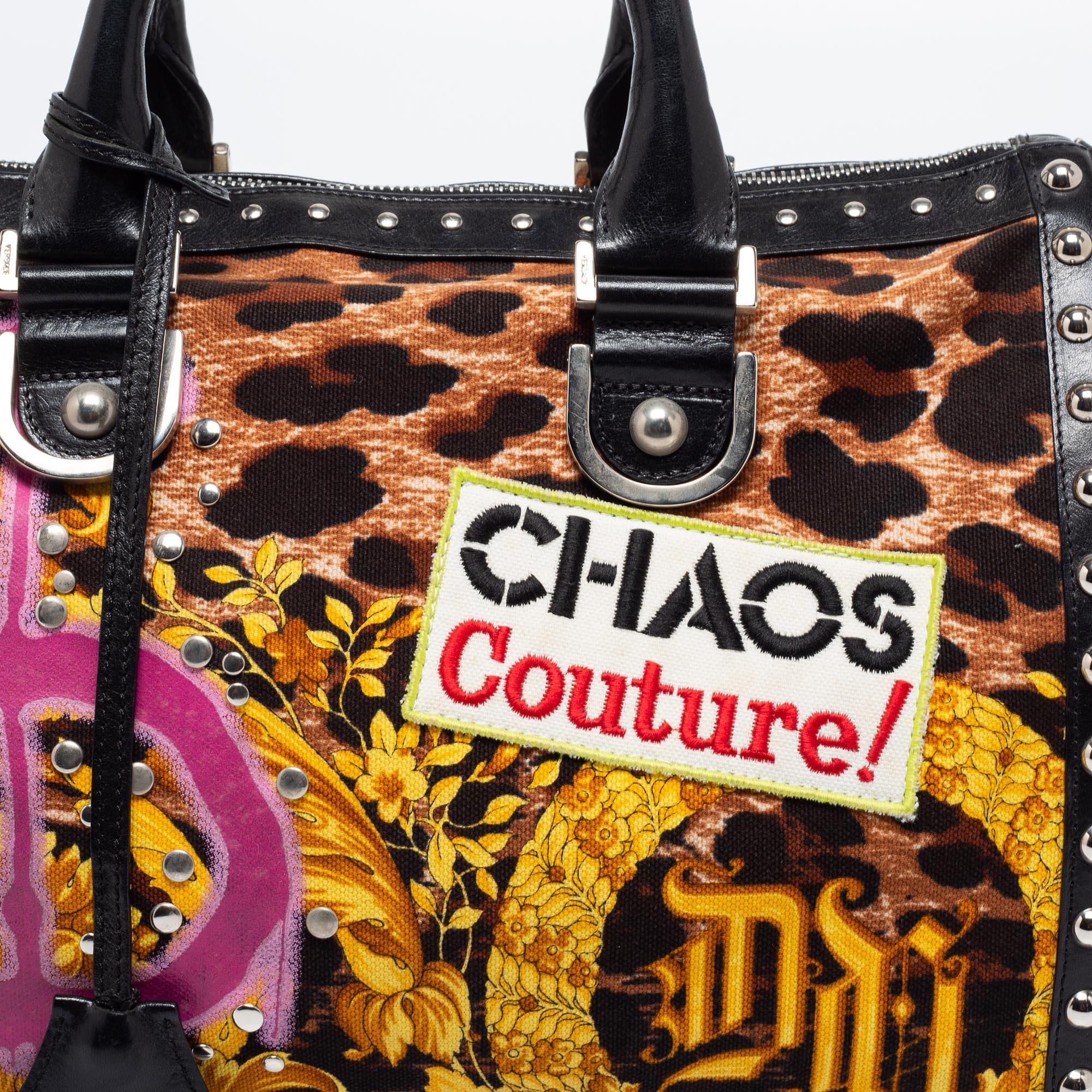 Versace Multicolor Archival Print Canvas and Leather Chaos Couture Studded Bosto 3