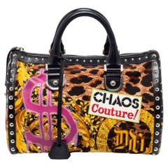 Versace Multicolor Archival Print Canvas and Leather Chaos Couture Studded Bosto