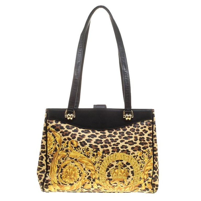 Versace Multicolor Baroque Leopard Print Tote For Sale at 1stDibs ...