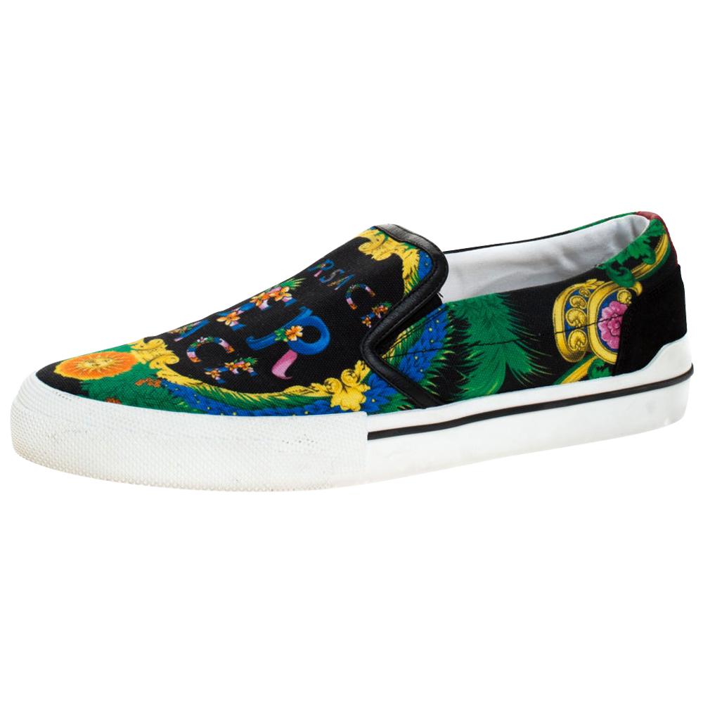 Versace Multicolor Beverly Palm Print Canvas And Leather Trim Sneakers Size 43