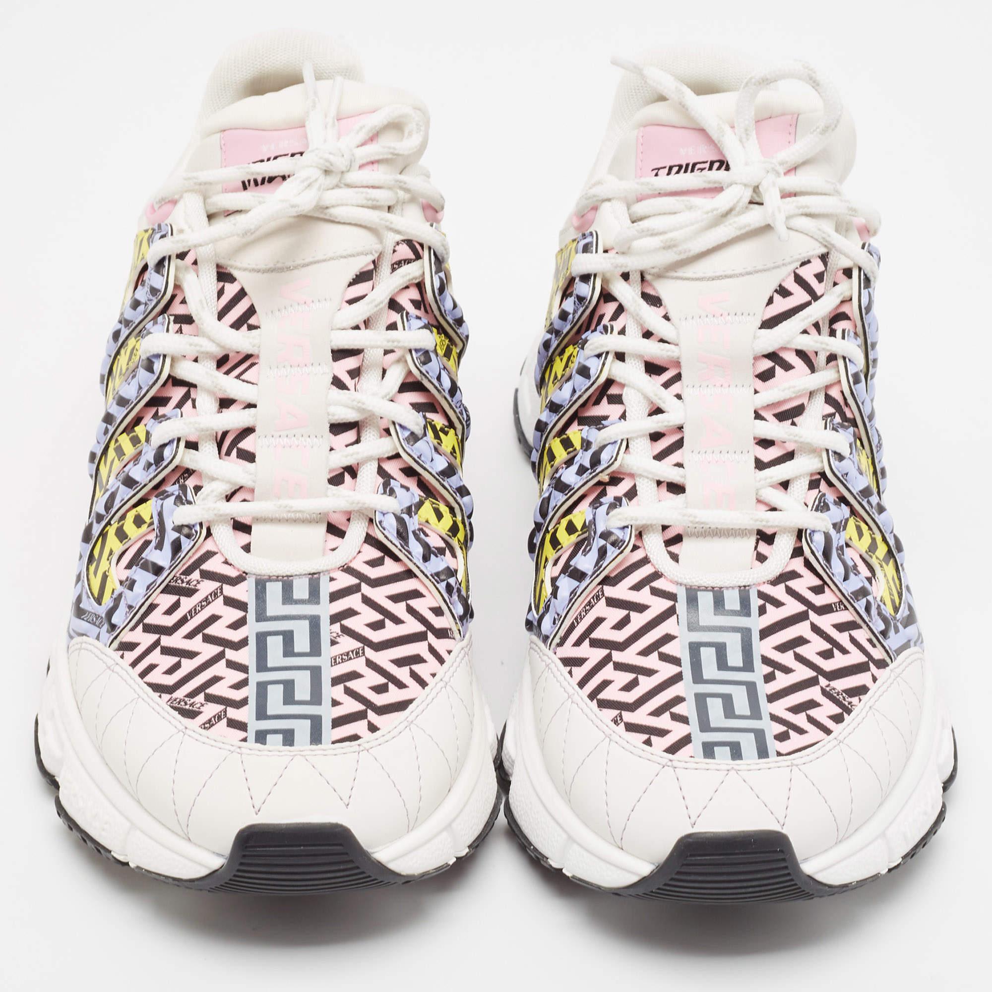 Gris Baskets Trigreca à lacets Versace multicolores en toile et cuir, taille 45 en vente