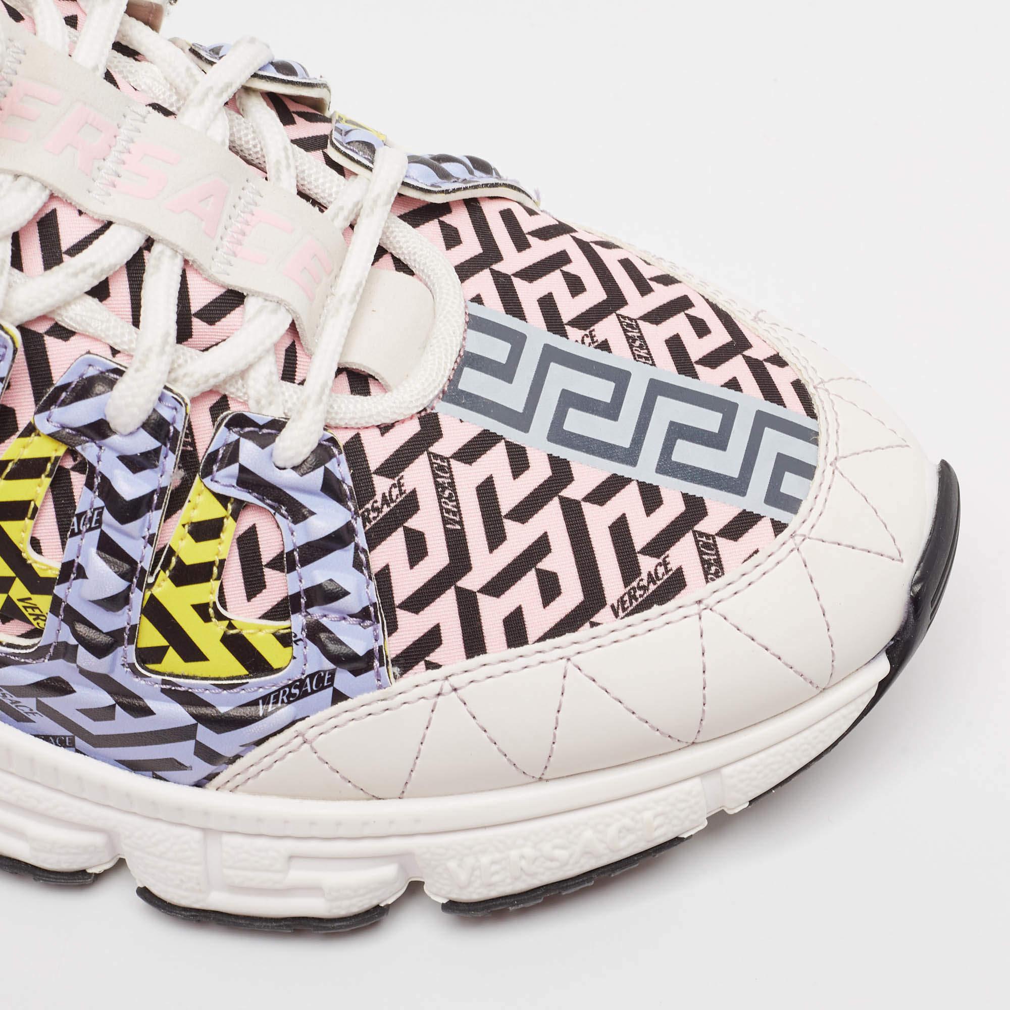 Baskets Trigreca à lacets Versace multicolores en toile et cuir, taille 45 en vente 2