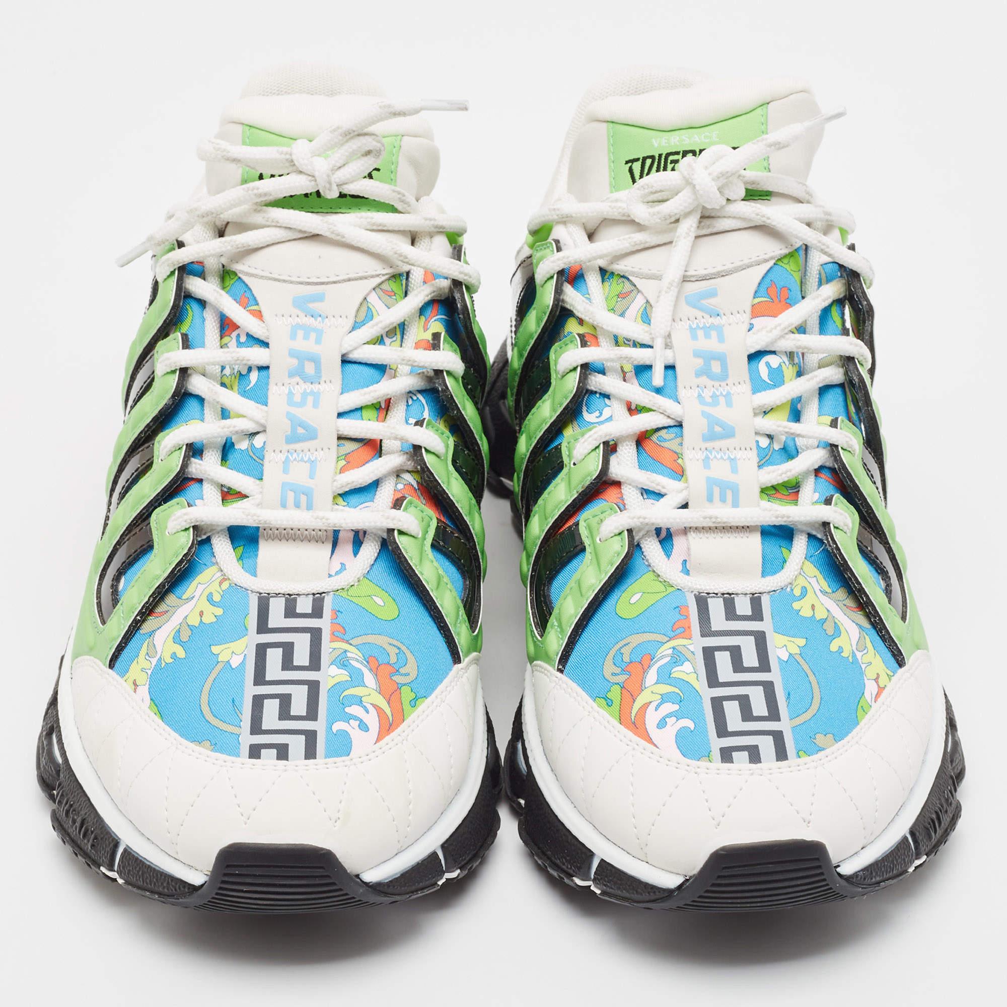 Gris Baskets Trigreca à lacets Versace multicolores en toile et cuir, taille 46 en vente