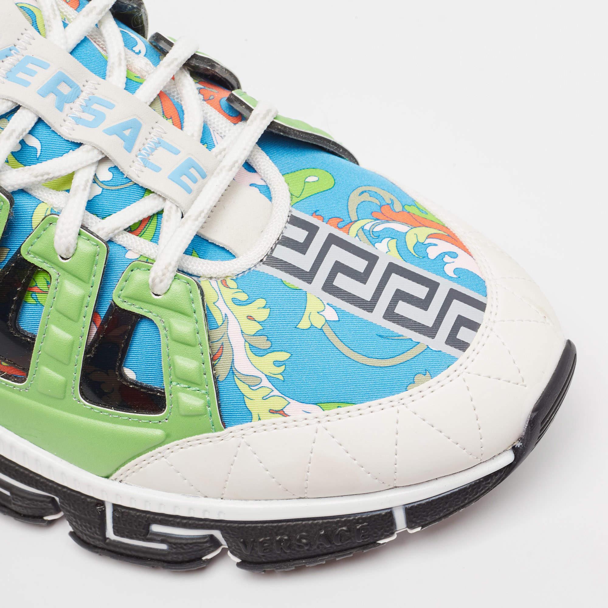 Baskets Trigreca à lacets Versace multicolores en toile et cuir, taille 46 en vente 2