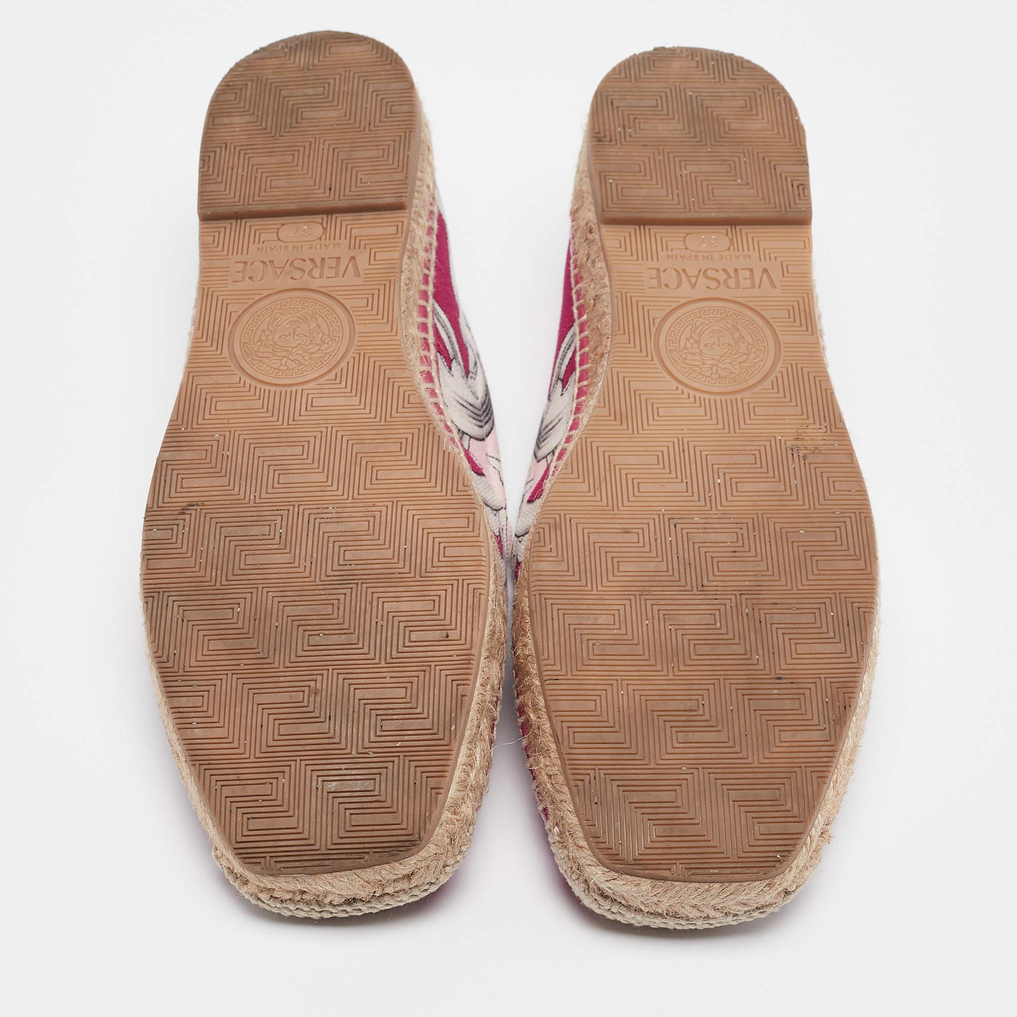 Versace Multicolor Canvas Espadrille Flats Size 37 For Sale 1