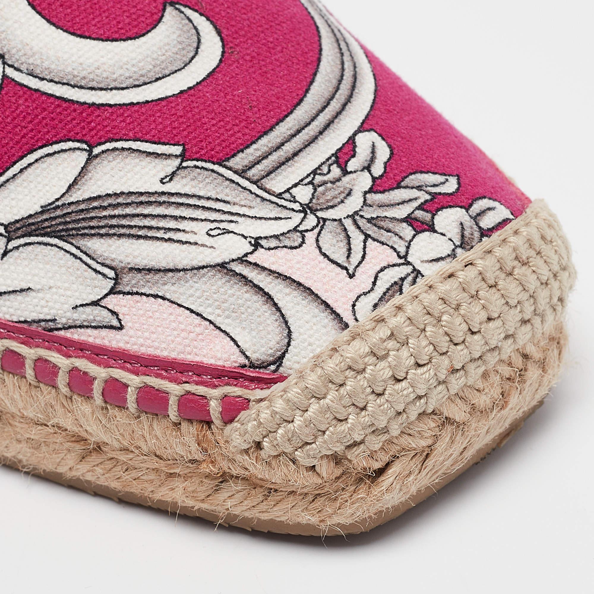Versace Multicolor Canvas Espadrille Flats Size 37 For Sale 2