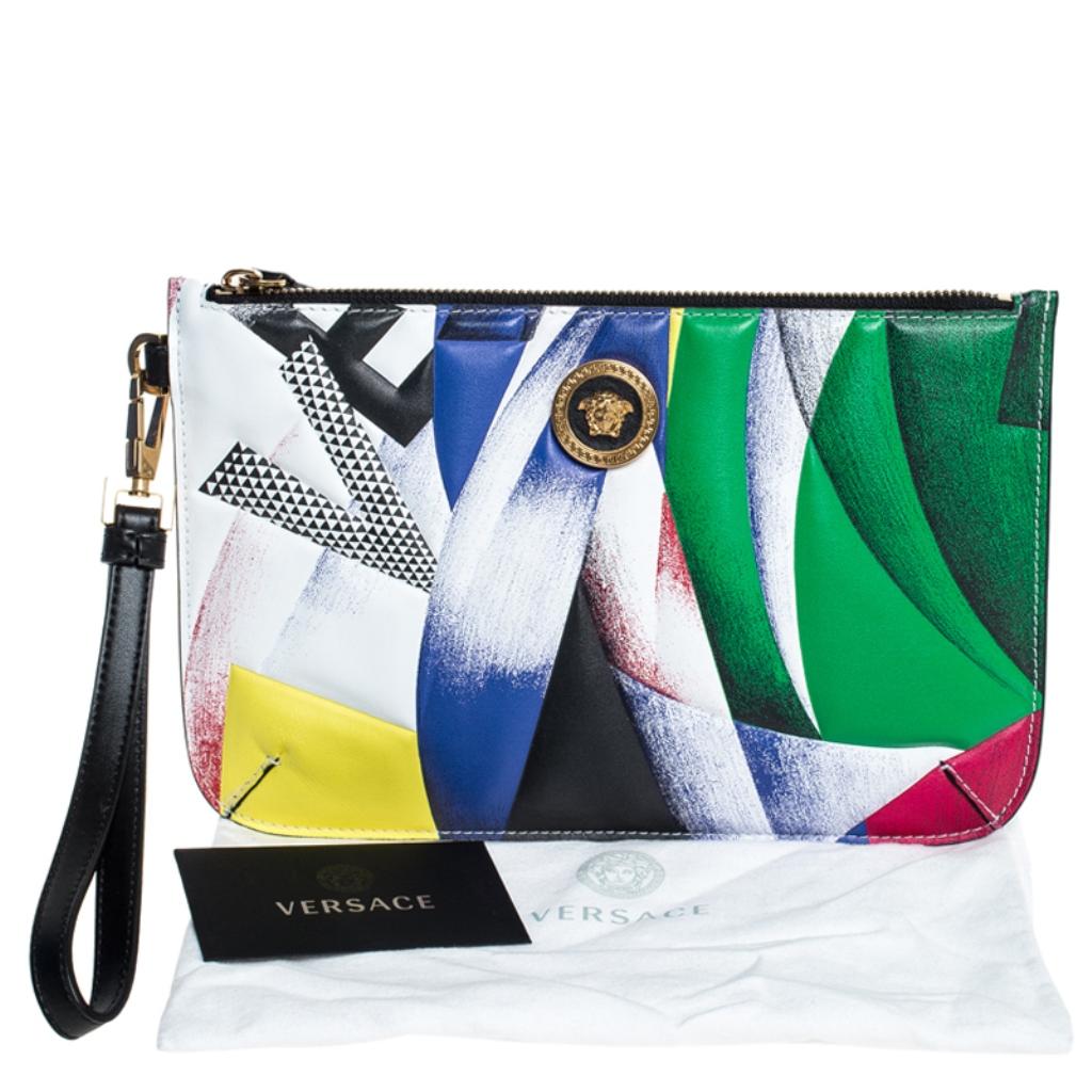 Versace Multicolor Clash Print Icon Leather Wristlet 6