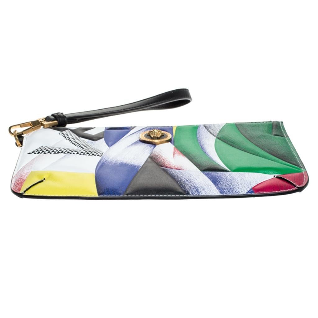 Women's Versace Multicolor Clash Print Icon Leather Wristlet