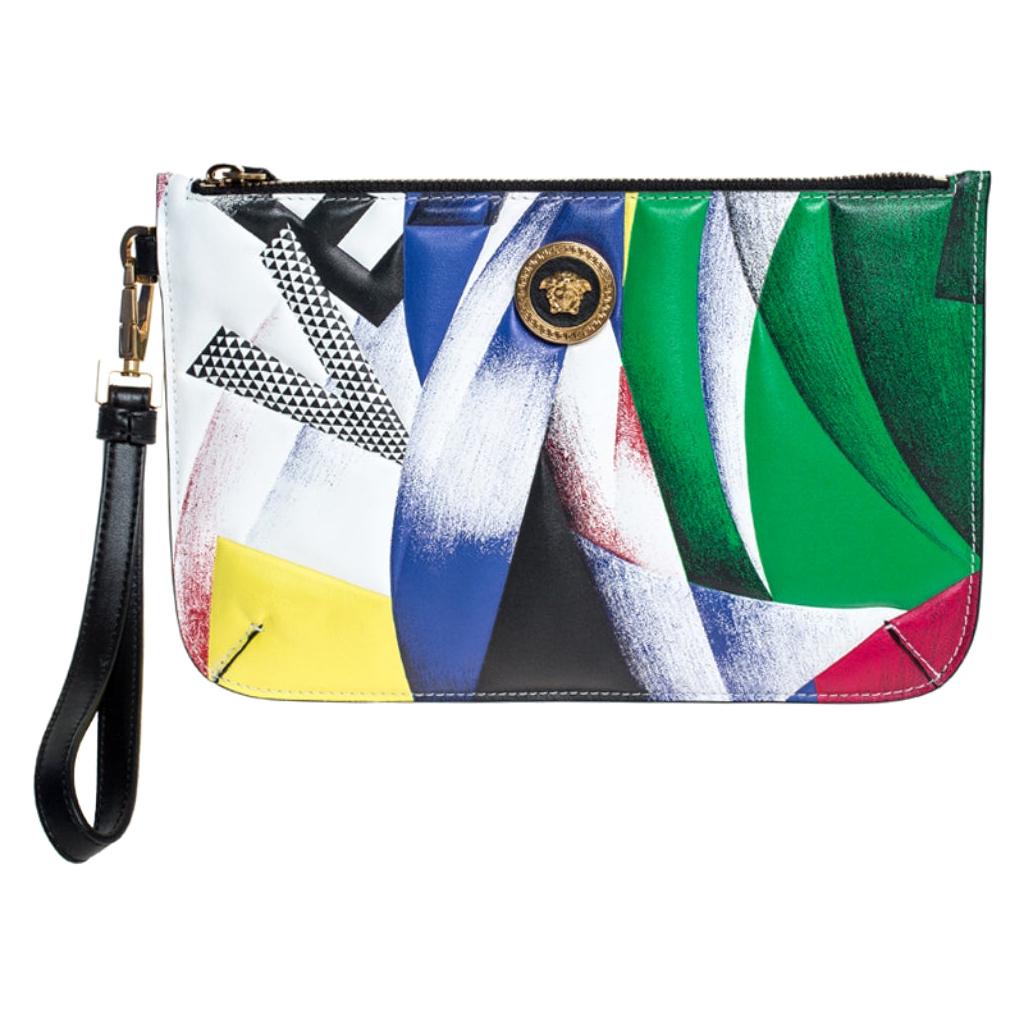 Versace Multicolor Clash Print Icon Leather Wristlet