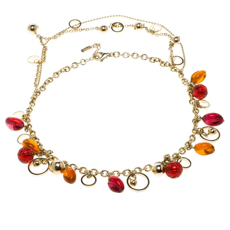 Contemporary Versace Multicolor Crystal Gold Tone Necklace