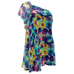 Versace Multicolor Floral Print Silk Asymmetric Sleeve Blouse M