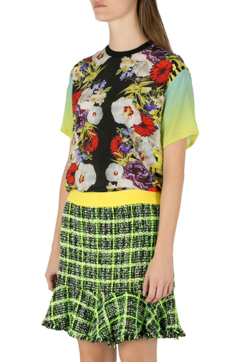 Versace Multicolor Floral Print Silk Ombre Sleeve Detail Crew Neck T Shirt M In New Condition In Dubai, Al Qouz 2