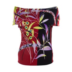 Versace - Top épaulé en tricot extensible imprimé floral multicolore M