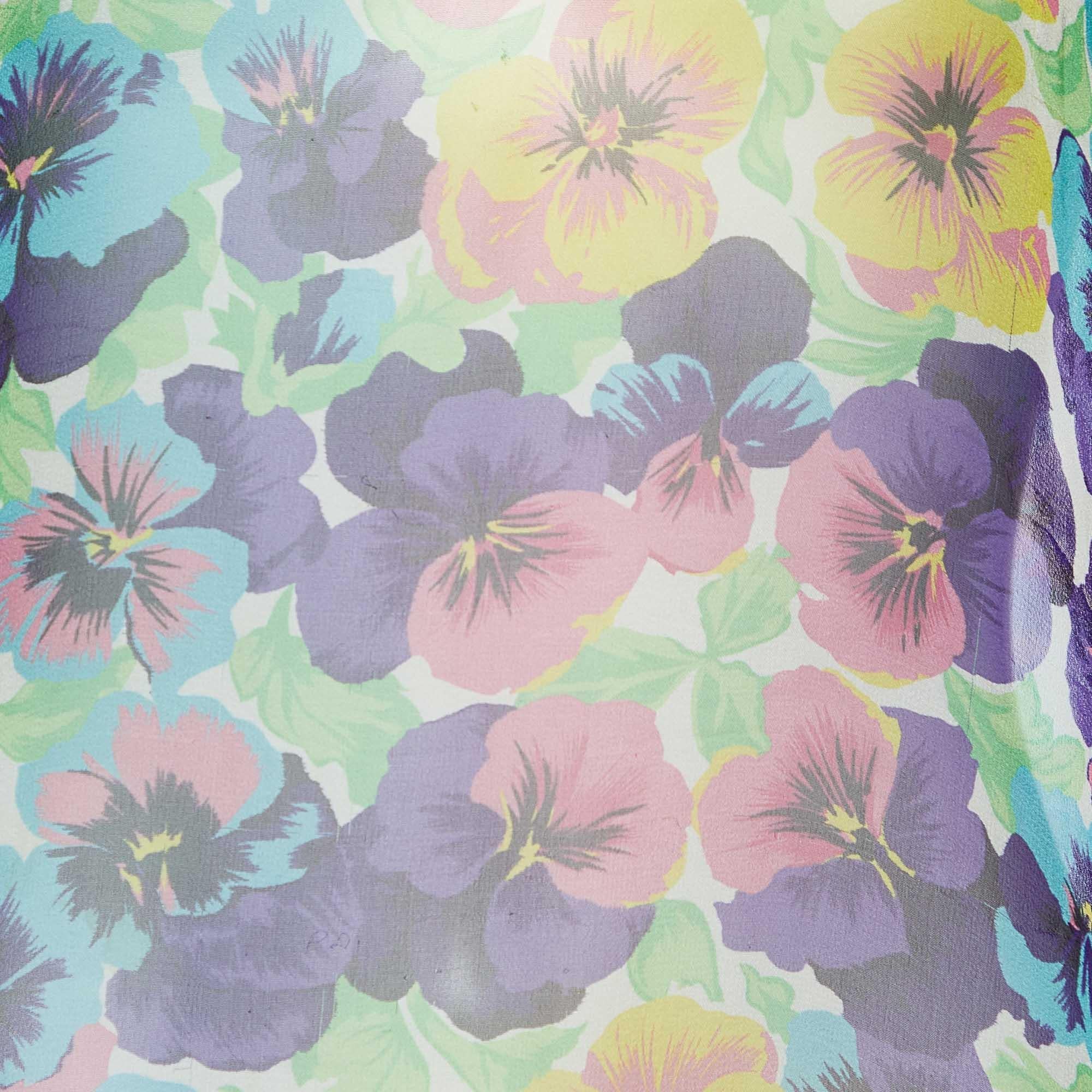 Versace Caftán de seda con estampado floral multicolor L Gris en venta