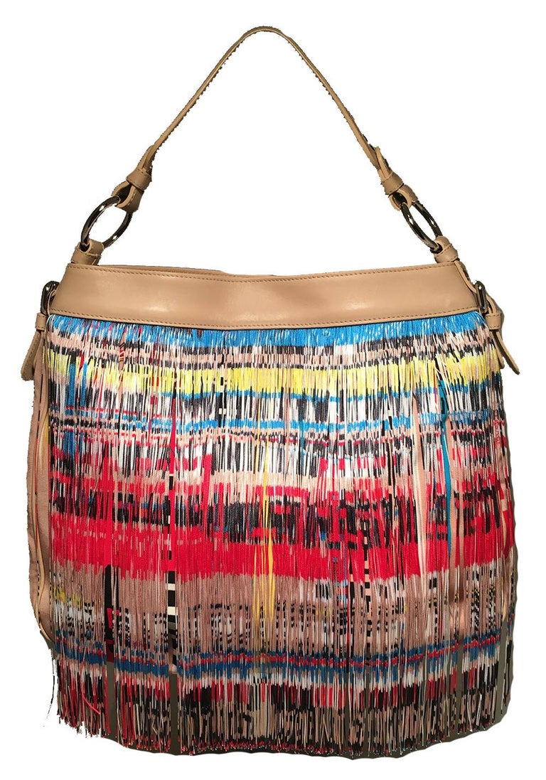 Versace Multicolor Fringe Leather and Twill Frida Hobo Shoulder Bag For  Sale at 1stDibs