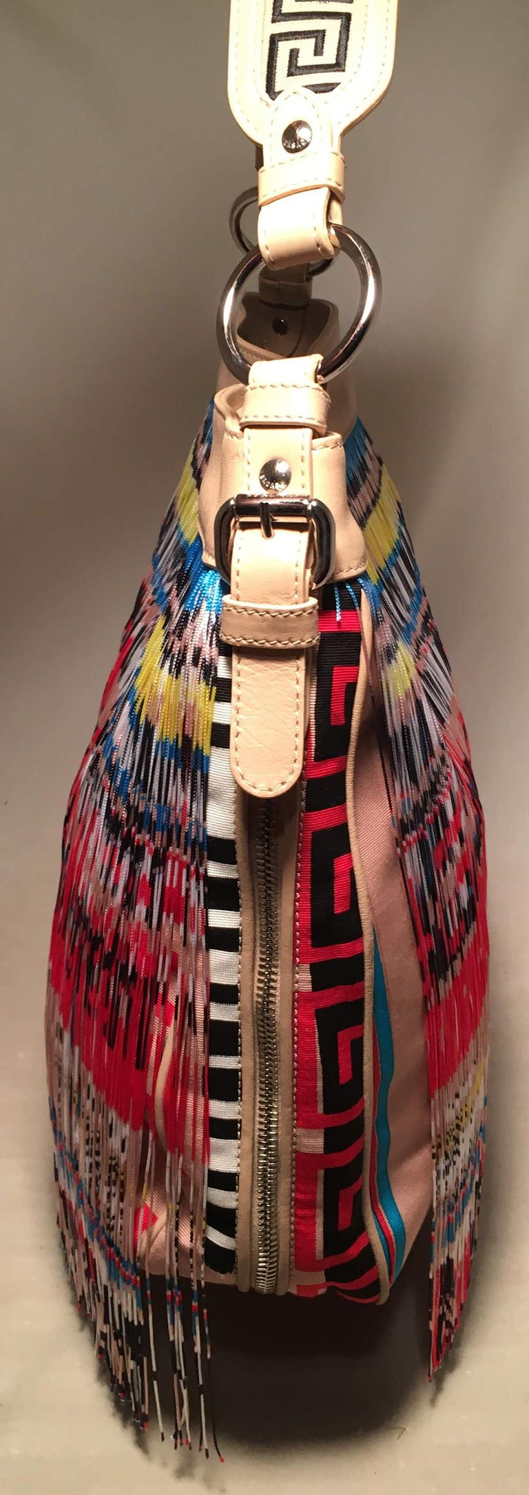 Versace Multicolor Fringe Leather and Twill Frida Hobo Shoulder Bag For Sale at 1stDibs