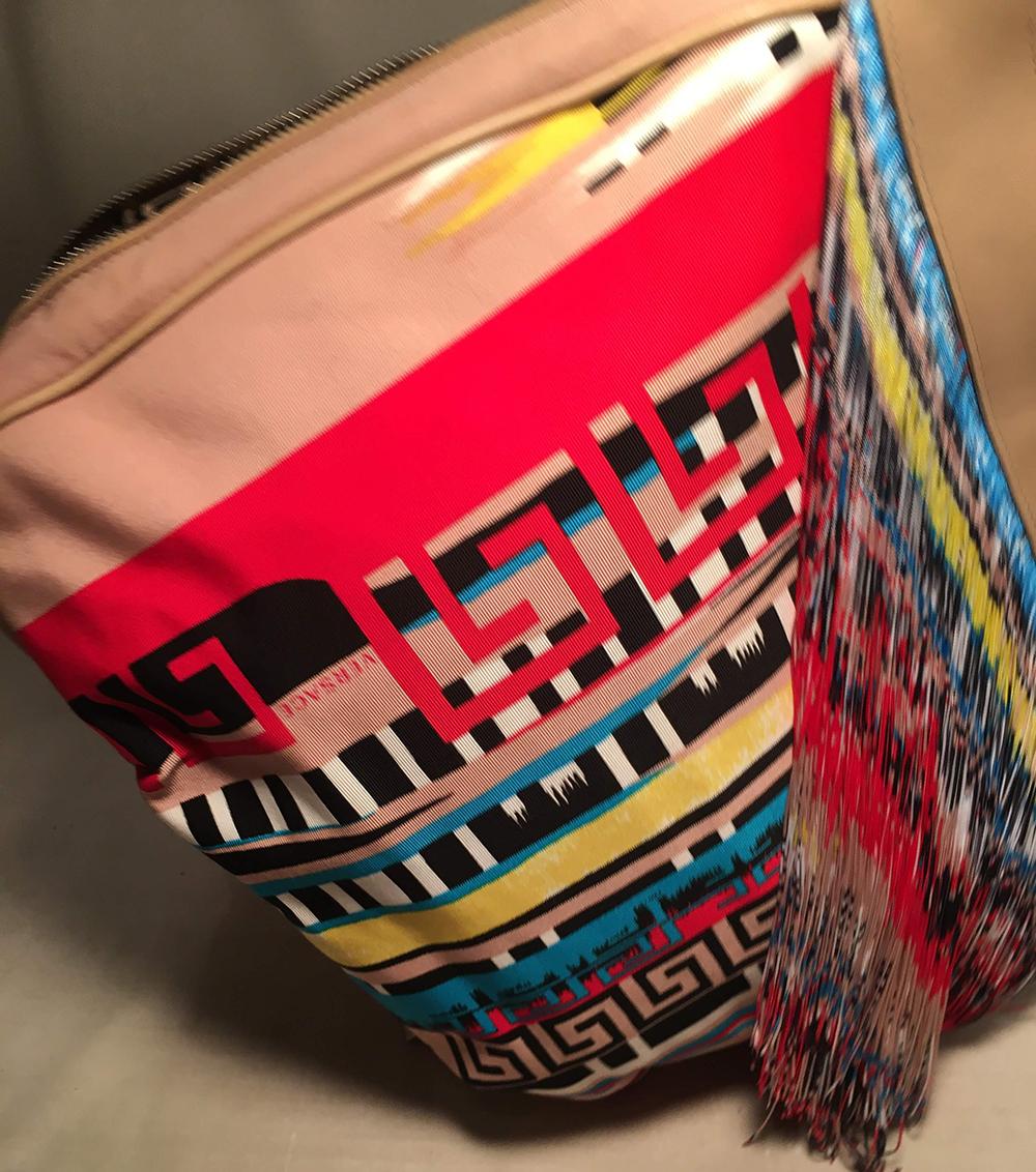 Women's Versace Multicolor Fringe Leather and Twill Frida Hobo Shoulder Bag