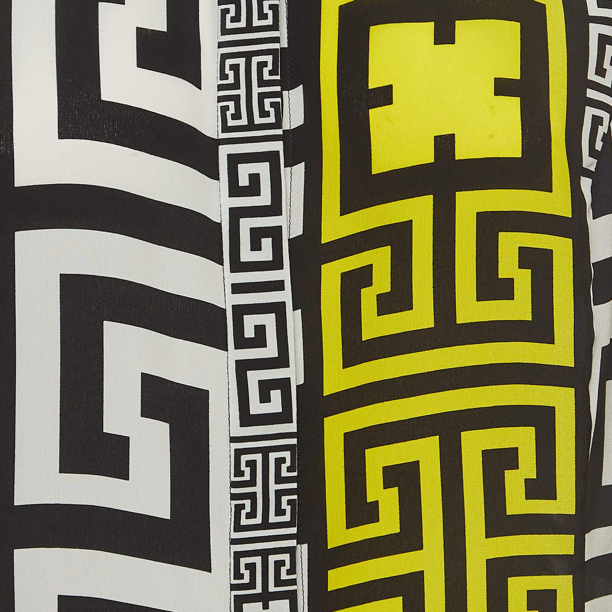 Versace Multicolor Geometric Greek Print Chiffon Silk Shirt L 1