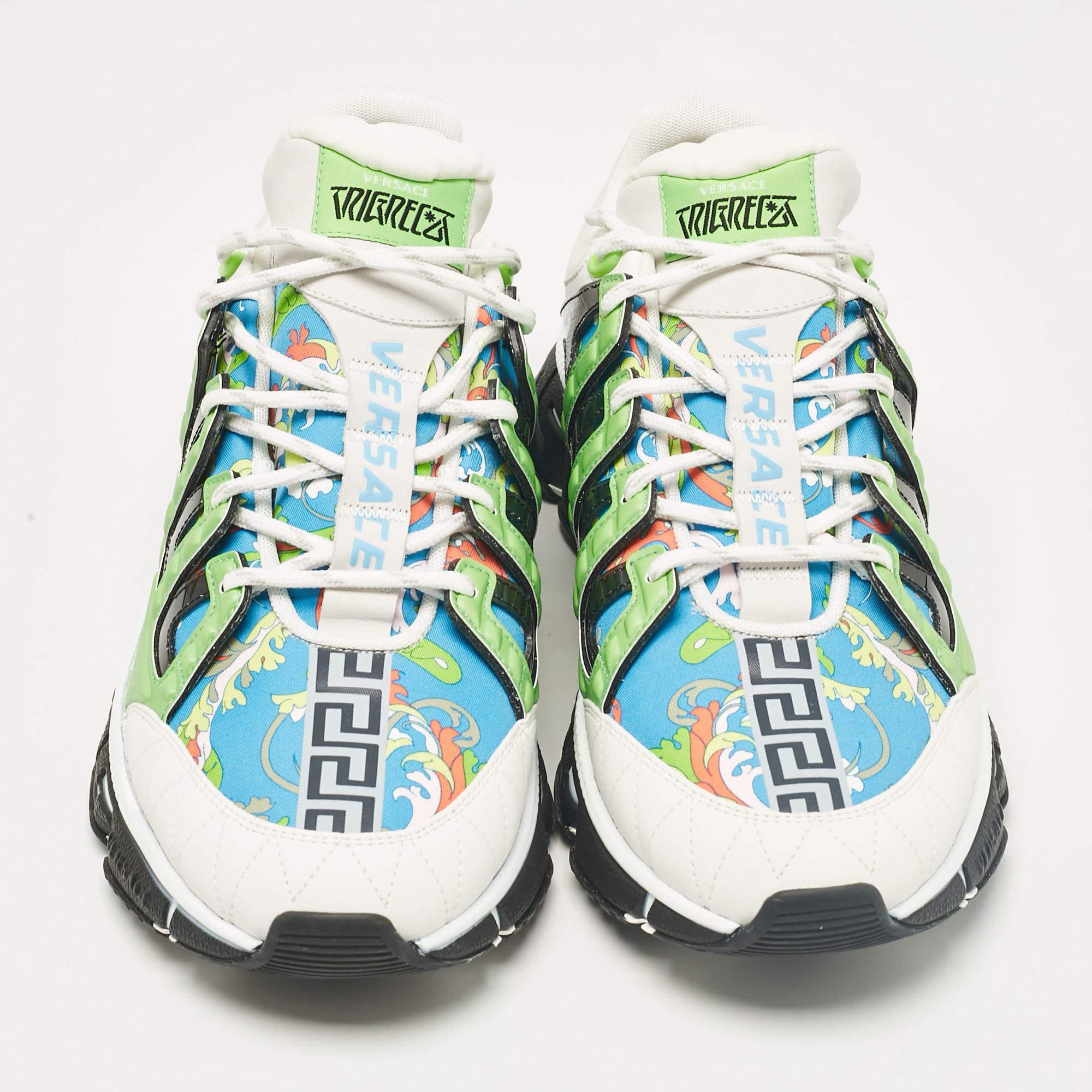 Vert Baskets Trigreca Versace multicolores en cuir et toile à lacets, taille 46 en vente
