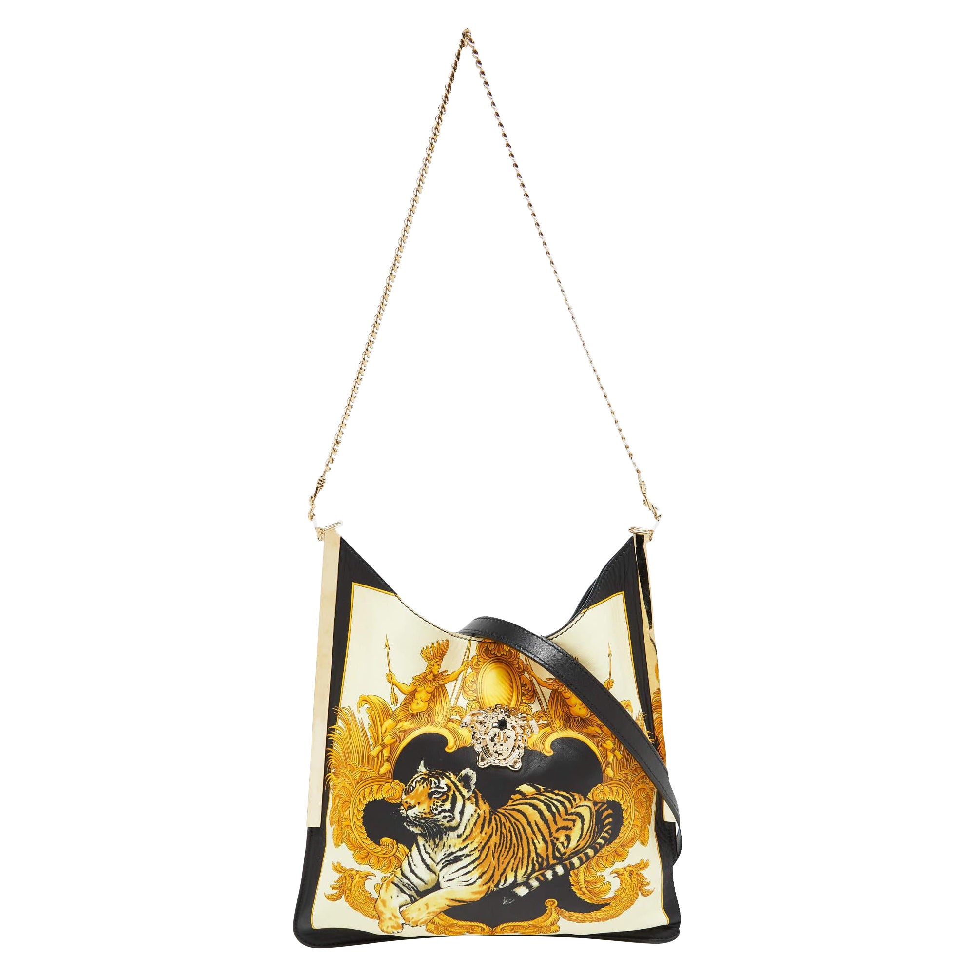 Versace Multicolor Leather Tiger Printed Medusa Shoulder Bag