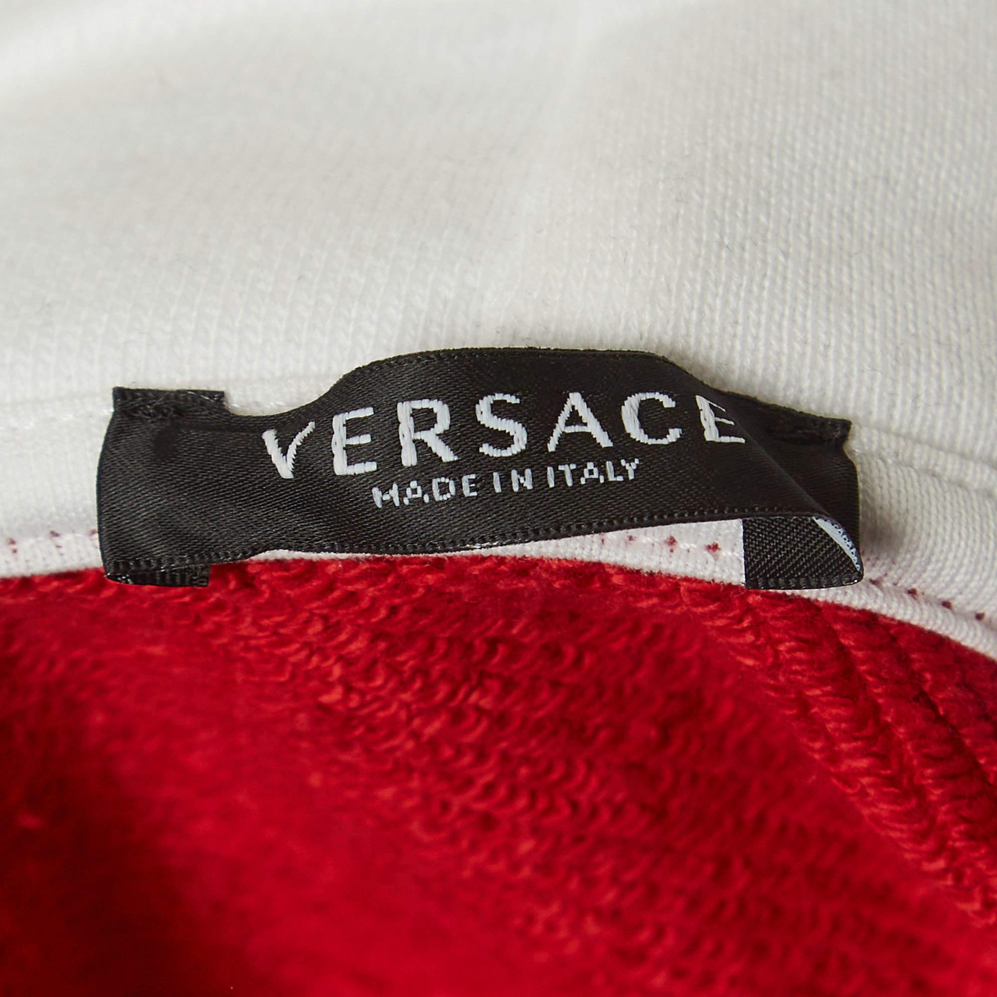 Versace Multicolor Logo Print Cotton-Blend Cropped Hoodie XS 2