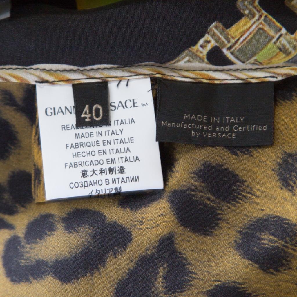 Versace Multicolor Medusa and Leopard Print Silk Boxy Fit Blouse S In Good Condition In Dubai, Al Qouz 2