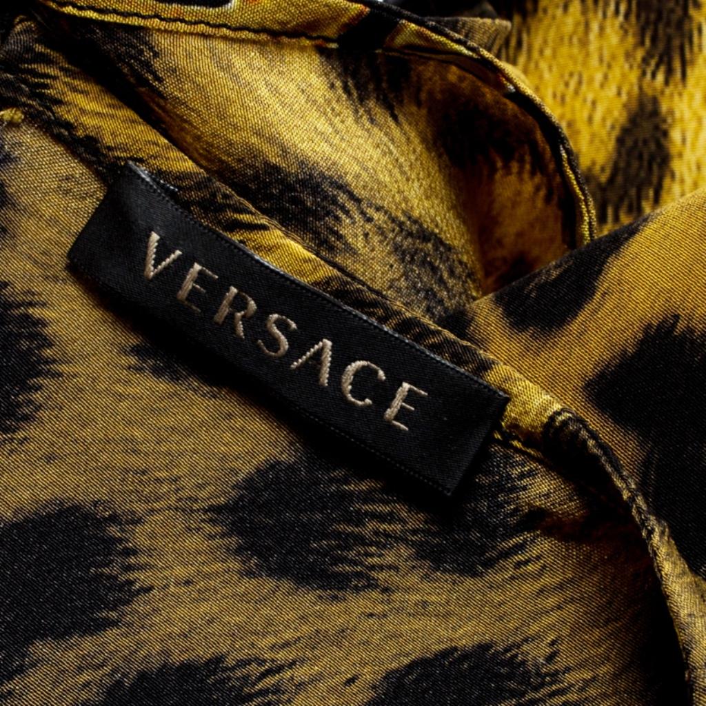 Versace Multicolor Medusa and Leopard Print Silk Boxy Fit Blouse S 2